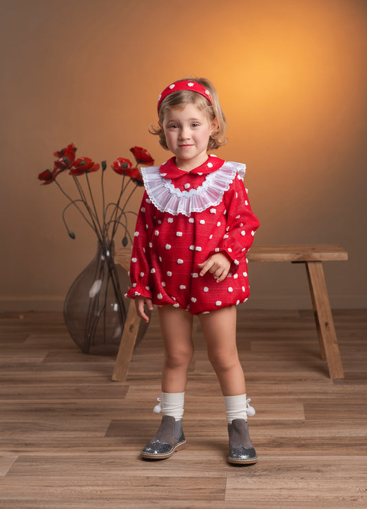 Rochy red textured polka dot headband
