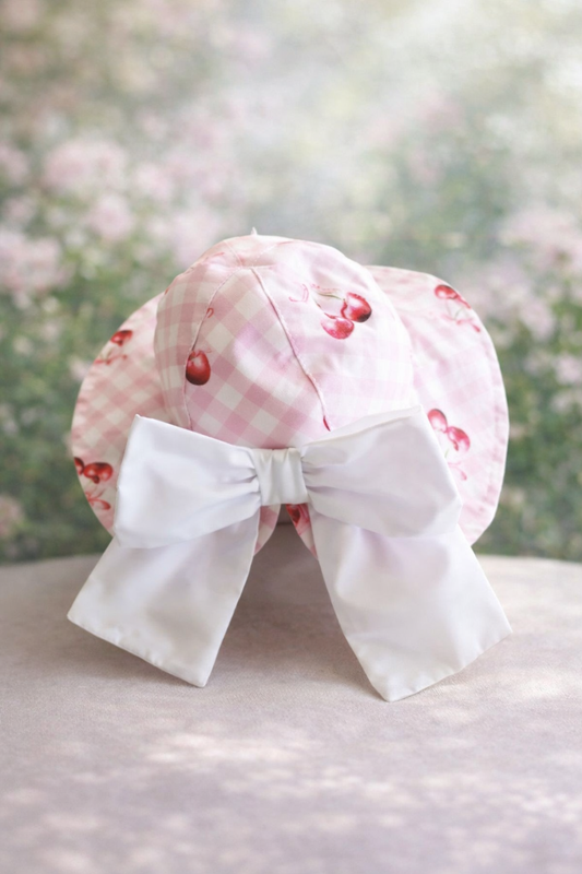Girls pink cherry print hat