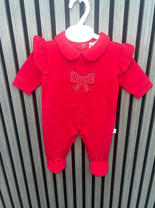 Kleo kids AW25 - red diamanté bow babygrow