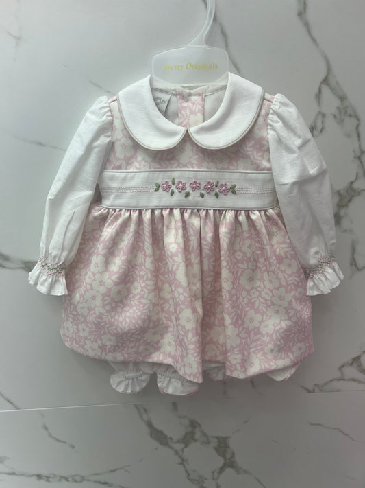 Pretty originals AW25 - pink floral baby dress & bloomers BD02347E