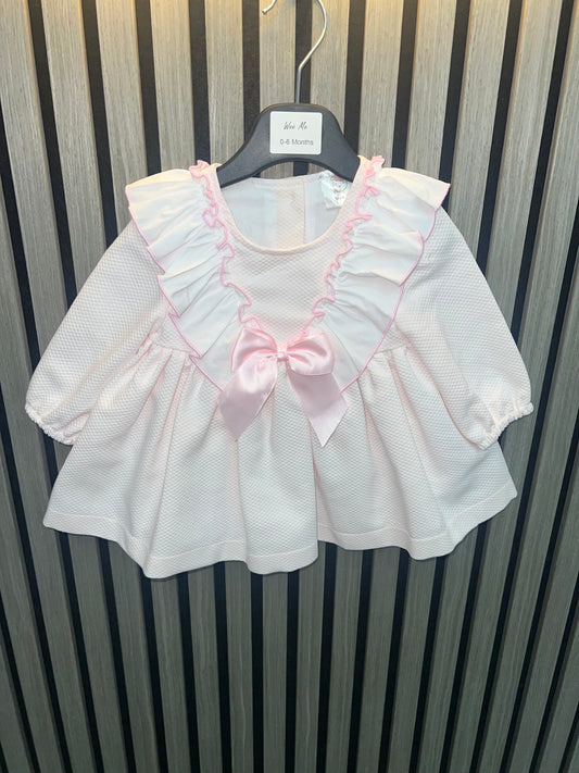 Wee me AW25 2532 - pink waffle frilly collar dress