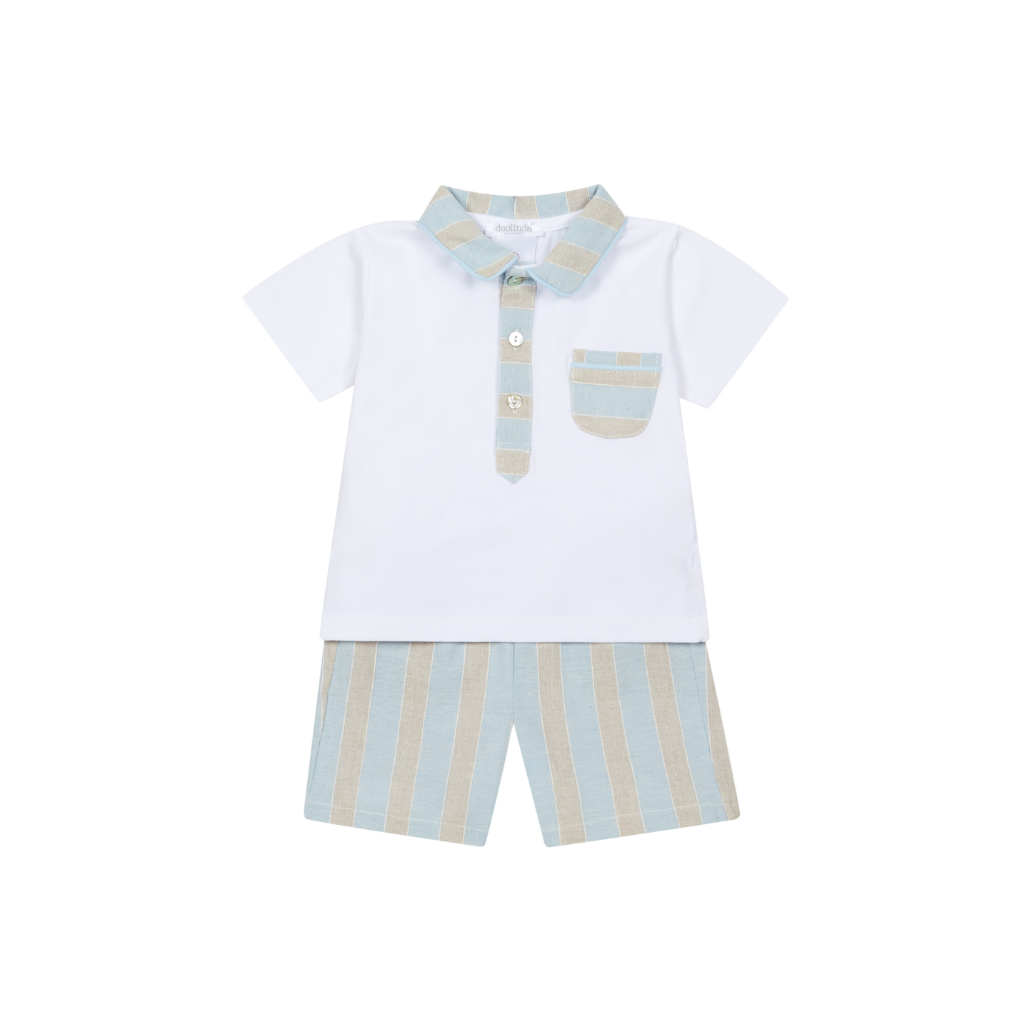 Deolinda 26641 - Ibiza boys beige and blue stripe short set