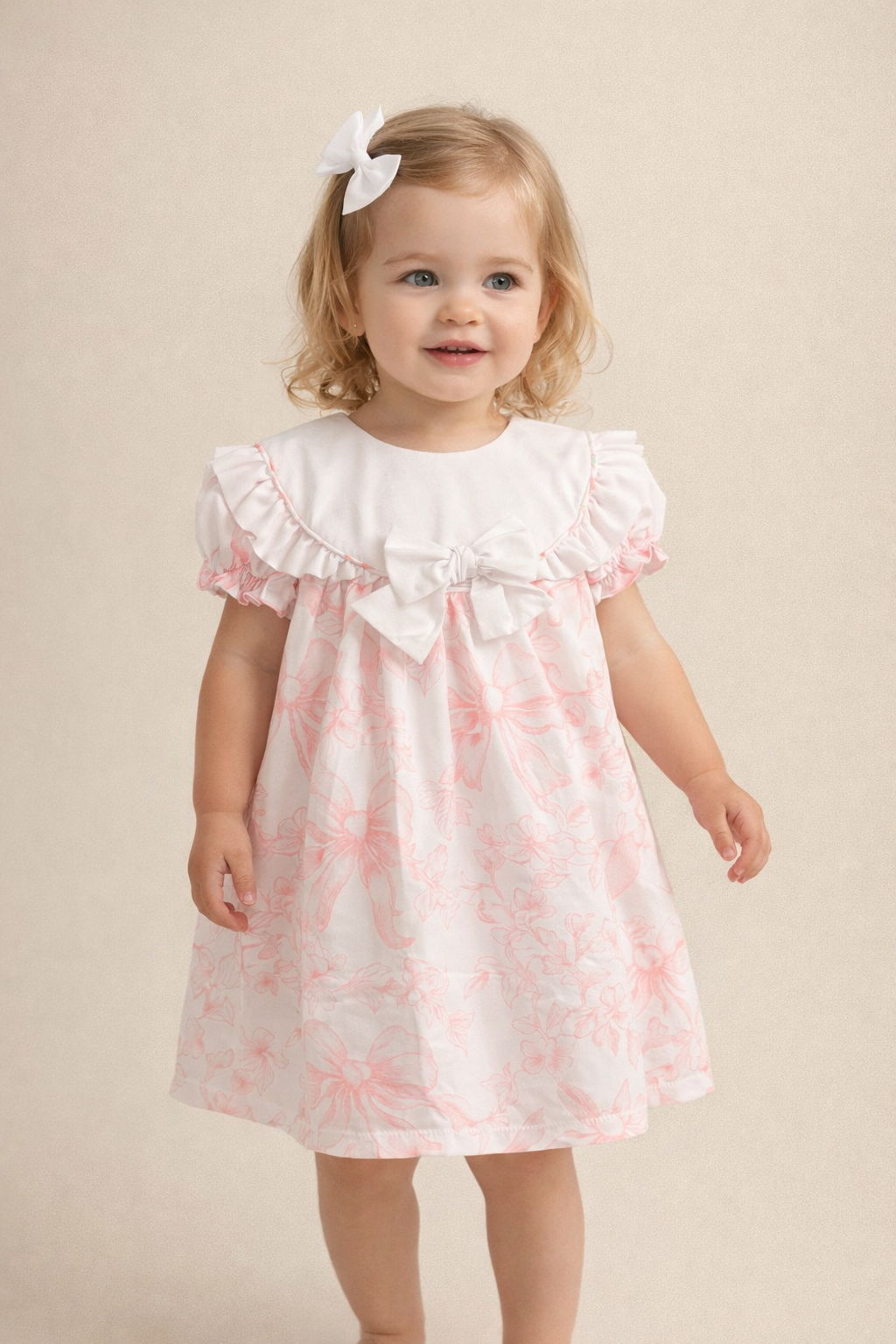 Girls pink bow print dress