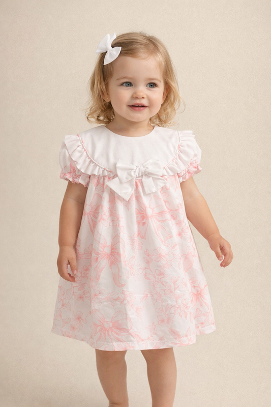Girls pink bow print dress