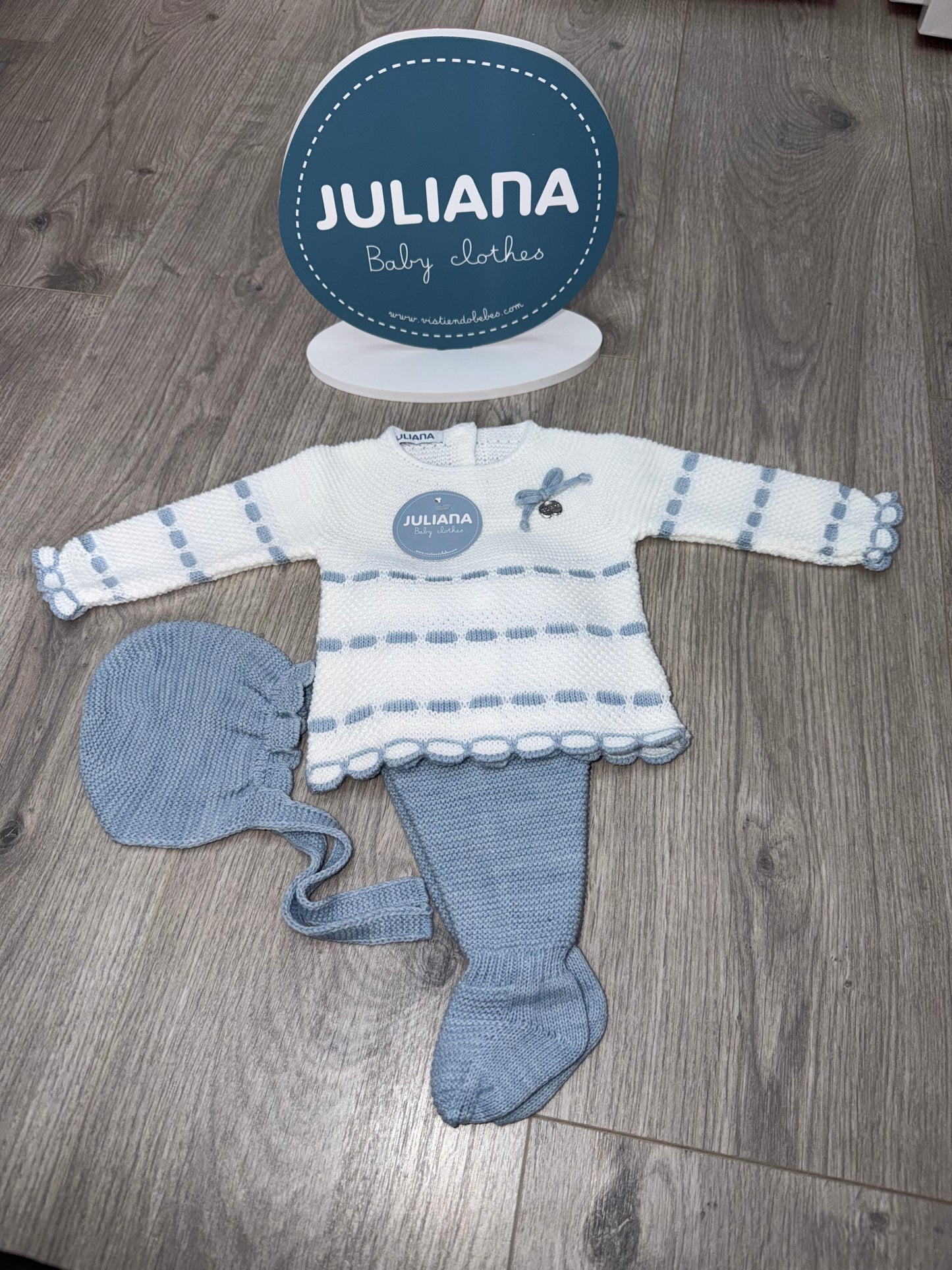Boys blue & white knitted 3 piece