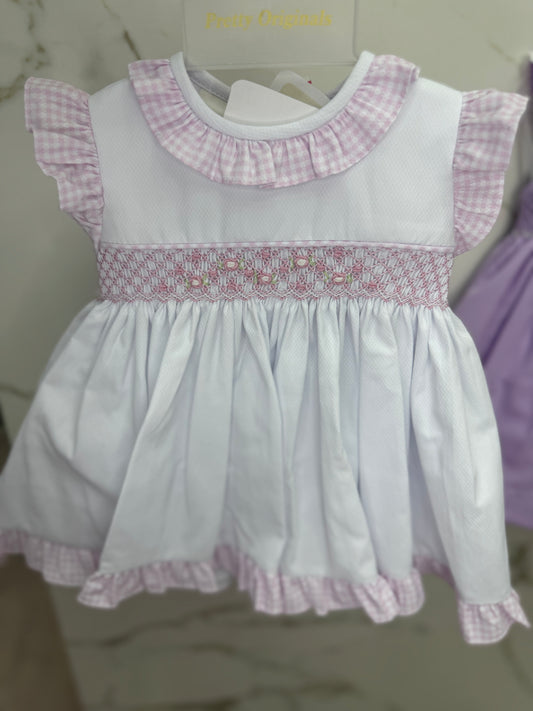 Pretty originals pink & white smock dress