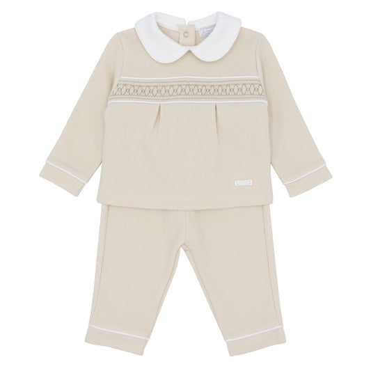 Amore 25 boys beige smocked 2 piece - AM0006