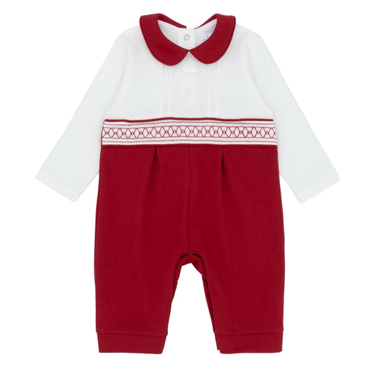 Amore 25 boys red smocked romper - AM0004