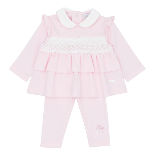 Amore 25 girls pink smocked tunic & legging set - AM0028
