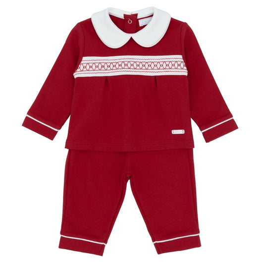 Amore 25 boys red smocked 2 piece - AM0006