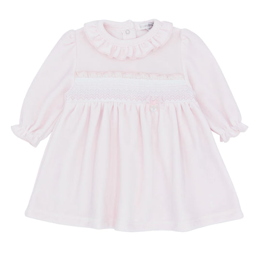 Blues baby AW25 BB2200 - Girls pink smocked velour dress