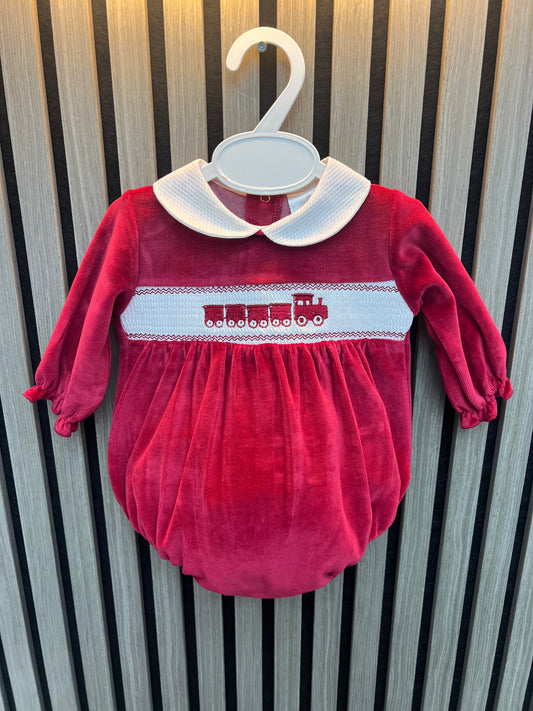 Kleo kids AW25 red velour train romper
