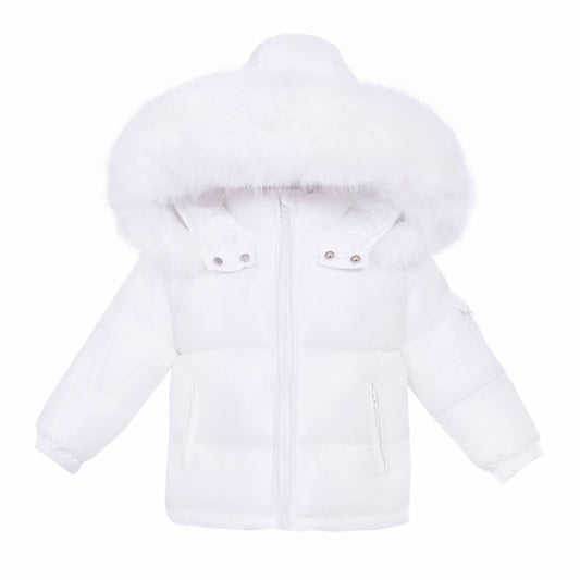 Wee me white puffer jackets with fur hood